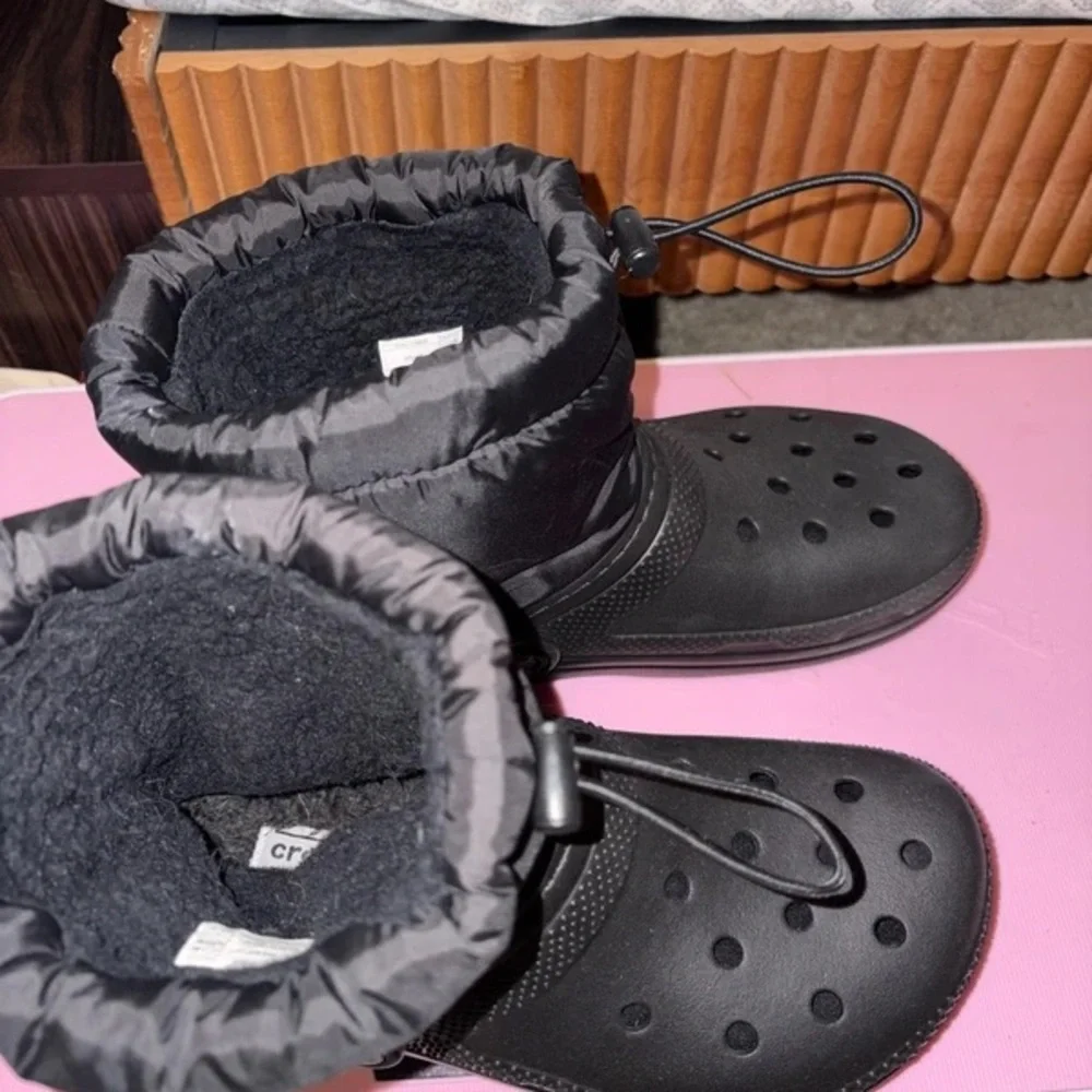 Kids Black Insulated Rain & Snow Boots with Drawstring Cuff
